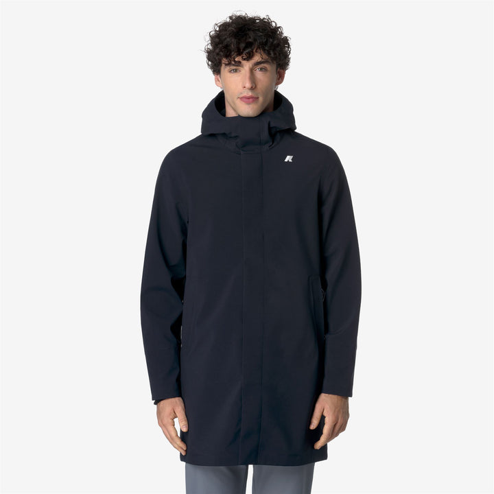 Chaqueta impermeable larga para hombre en azul profundo con capa aislante 3