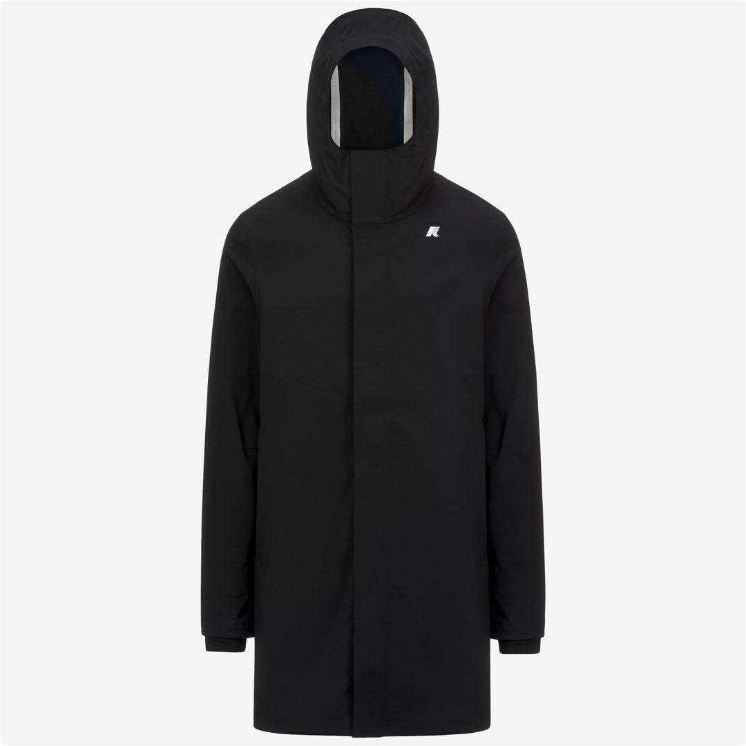 Chaqueta larga impermeable negra y azul para hombre con capas aislantes 01