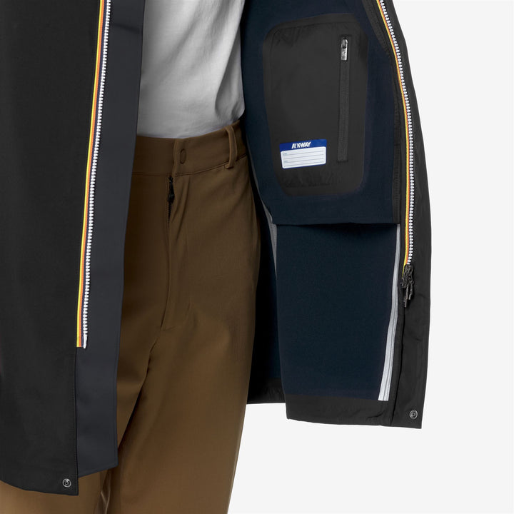 Chaqueta larga impermeable negra y azul para hombre con capas aislantes 2