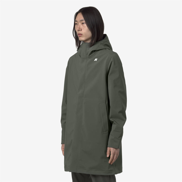 Chaqueta impermeable larga verde y negra para hombre 4