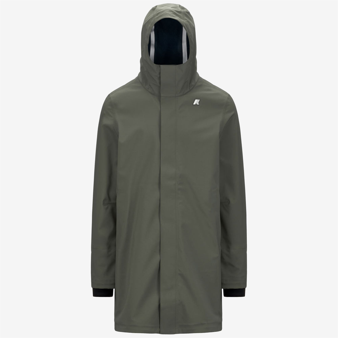 Chaqueta impermeable larga verde y negra para hombre 01