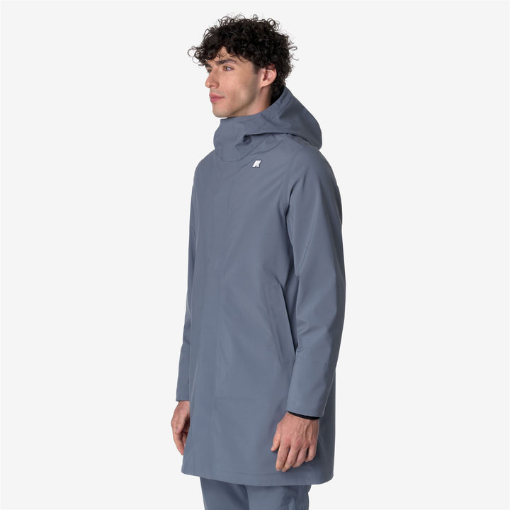 Grey Blue Men's Long Waterproof Jacket with Insulating Layer 4