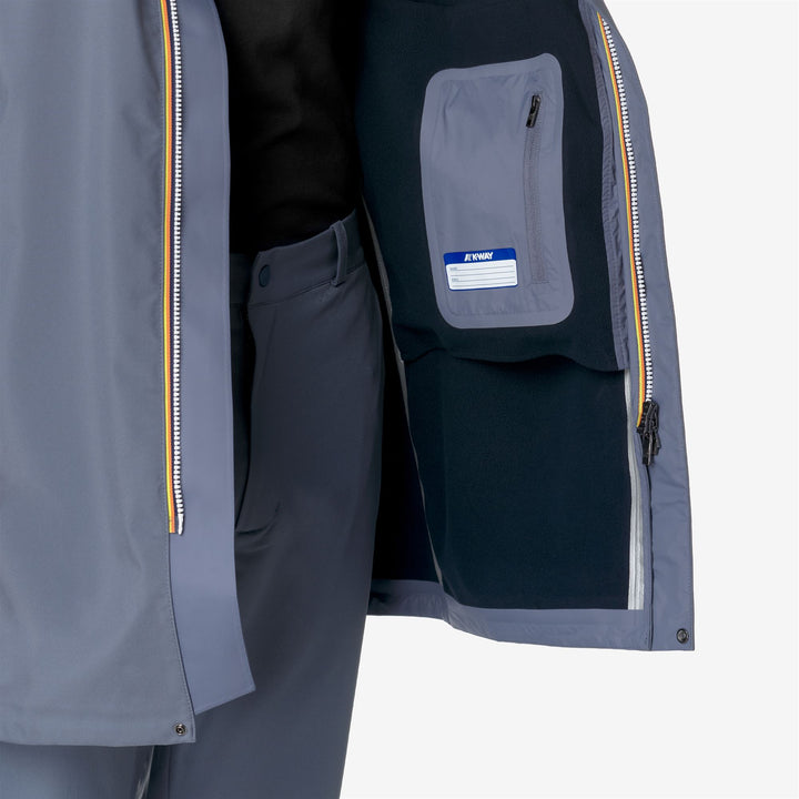 Grey Blue Men's Long Waterproof Jacket with Insulating Layer 2