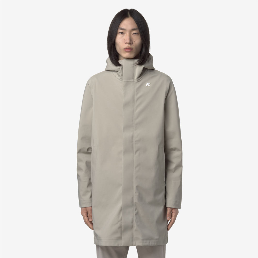 Beige men's long waterproof jacket with hood 02