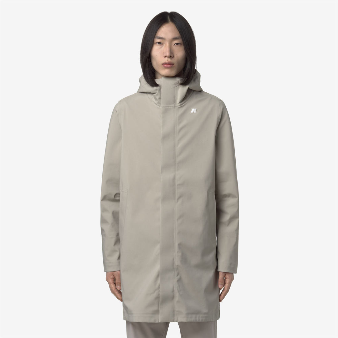 Chaqueta impermeable larga de hombre beige con capucha main
