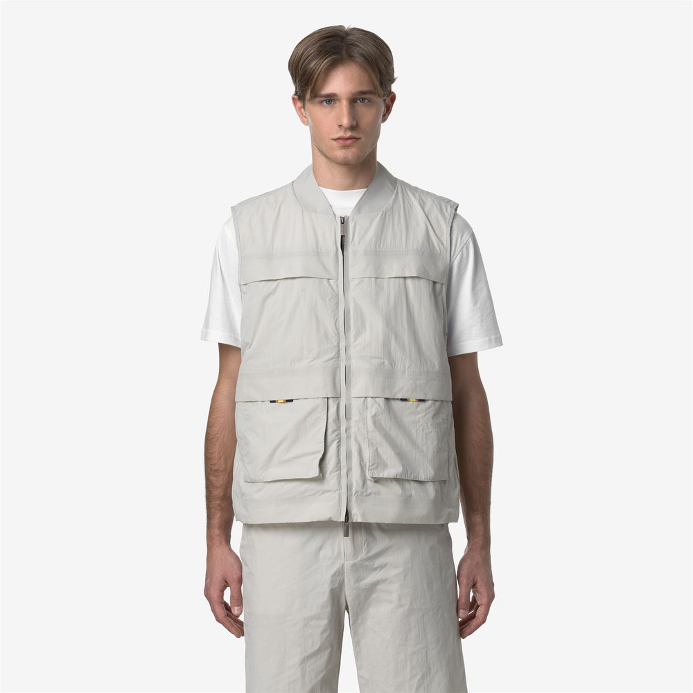 Beige Grey Men's Sporty Cotton Blend Waistcoat for Spring Weather 02