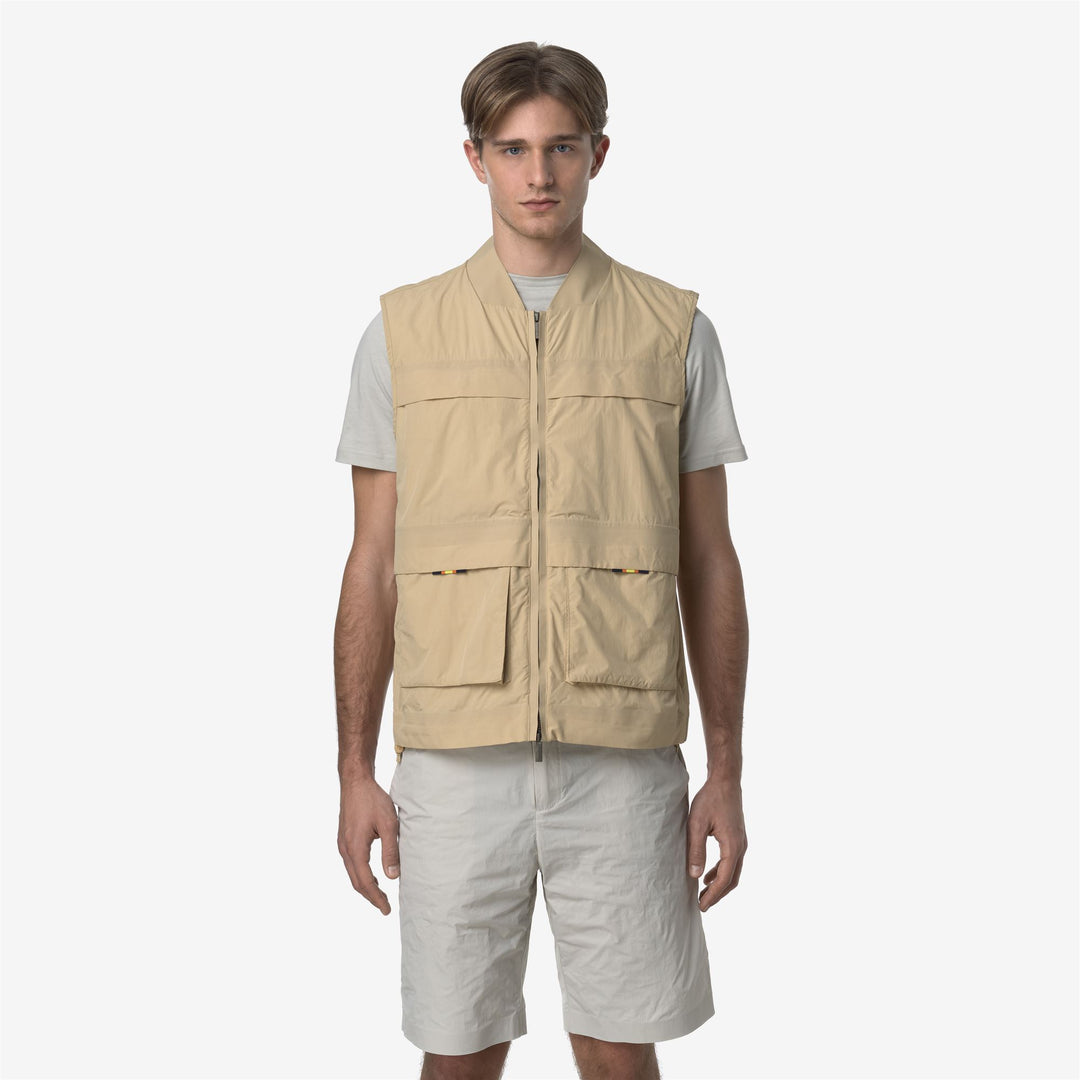 Beige Brown Men's Sporty Waistcoat for Spring Weather main