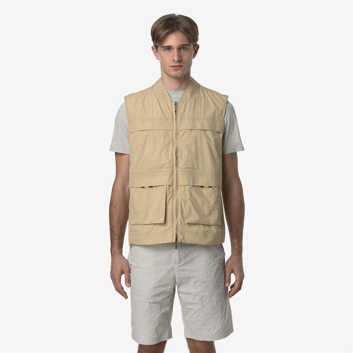 Beige Brown Men's Sporty Waistcoat for Spring Weather 1
