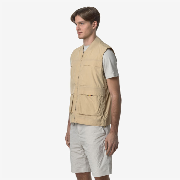 Beige Brown Men's Sporty Waistcoat for Spring Weather 2