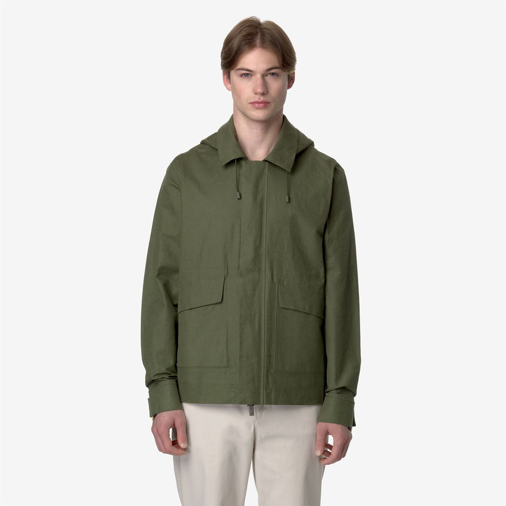 Cypress Green Men's Short Waterproof Jacket with Detachable Hood 02