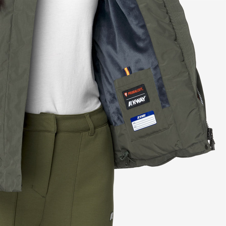 Chaqueta corta cálida ligera azul gris para mujer 2