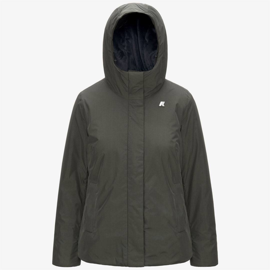 Chaqueta corta cálida ligera azul gris para mujer 01