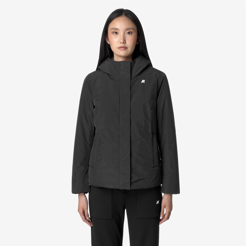 Black Grey Women's Warm Short Jacket with Lightweight Insulation 02