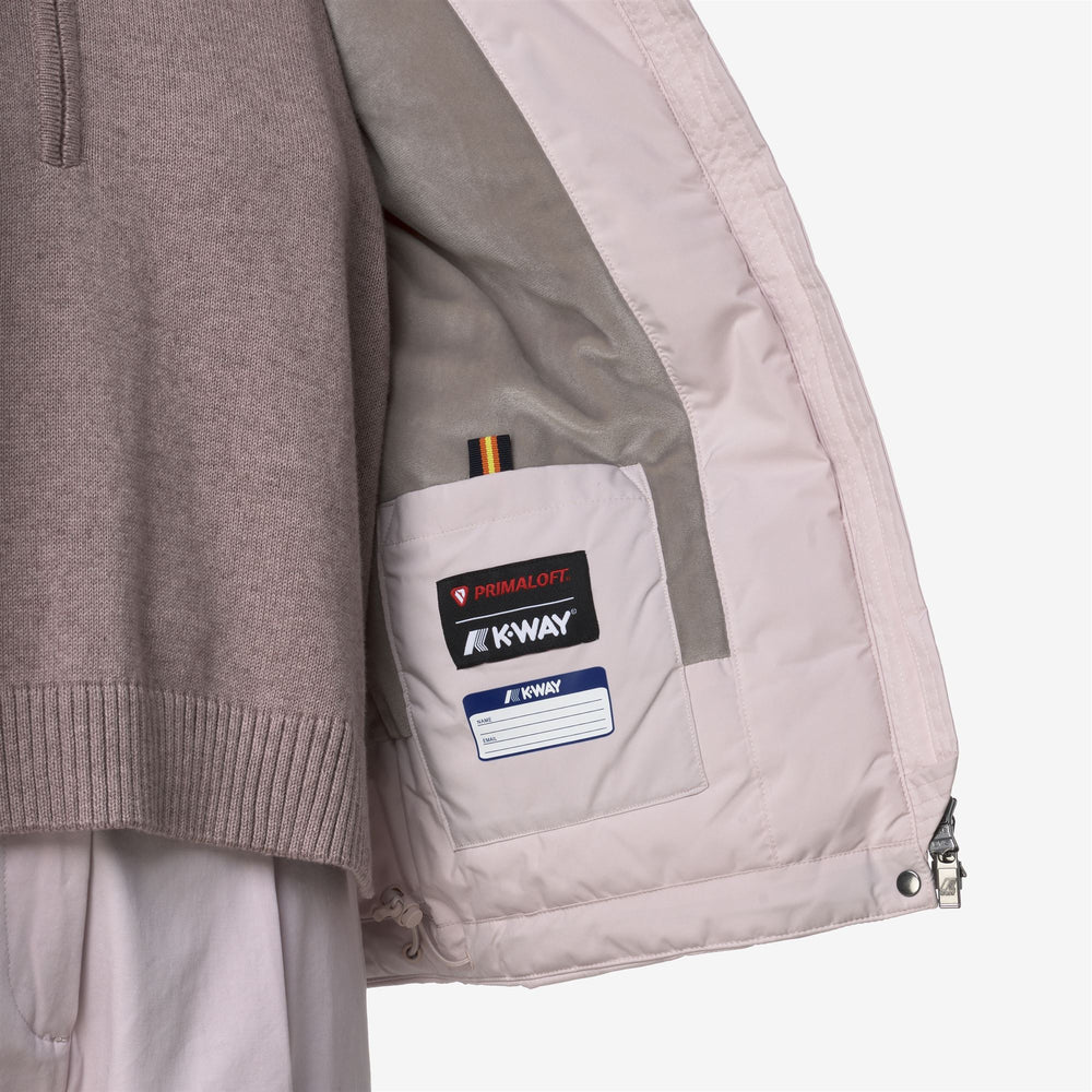 Chaqueta corta aislante gris para mujer con capucha ajustable 02