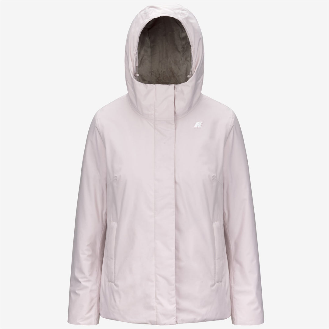 Chaqueta corta aislante gris para mujer con capucha ajustable 01