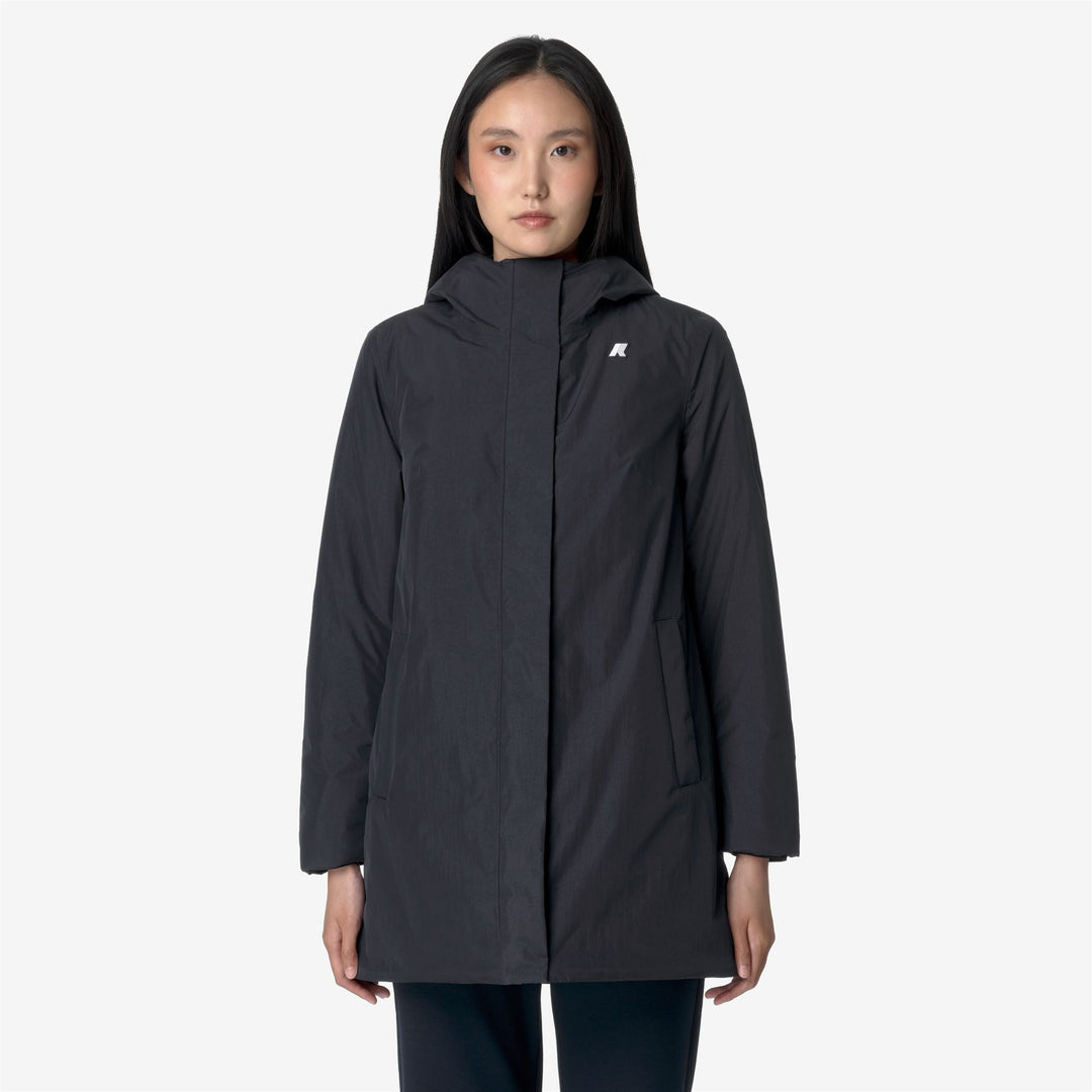 Chaqueta azul de mujer de media longitud con tejido suave main