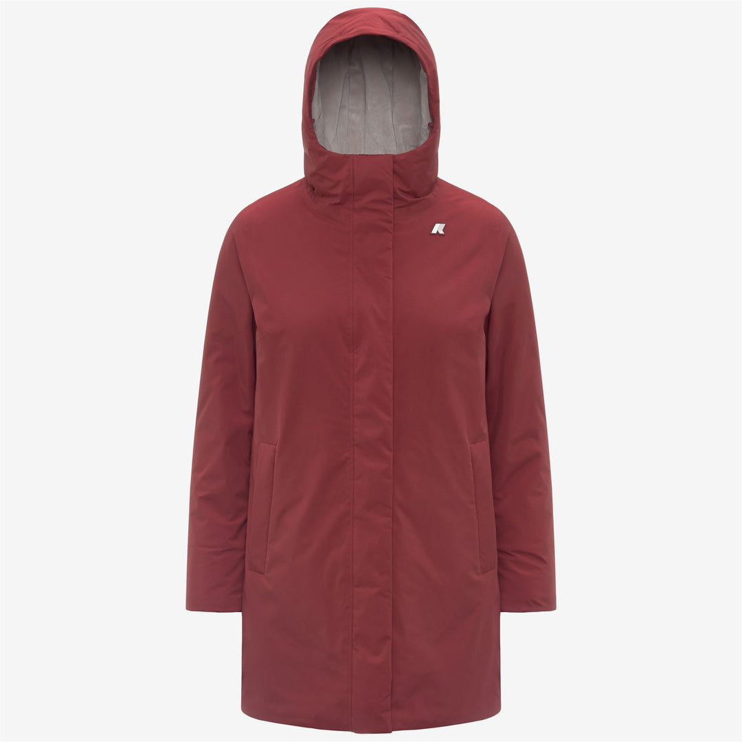 Chaqueta aislante roja de longitud media para mujer con ajuste ajustable 01