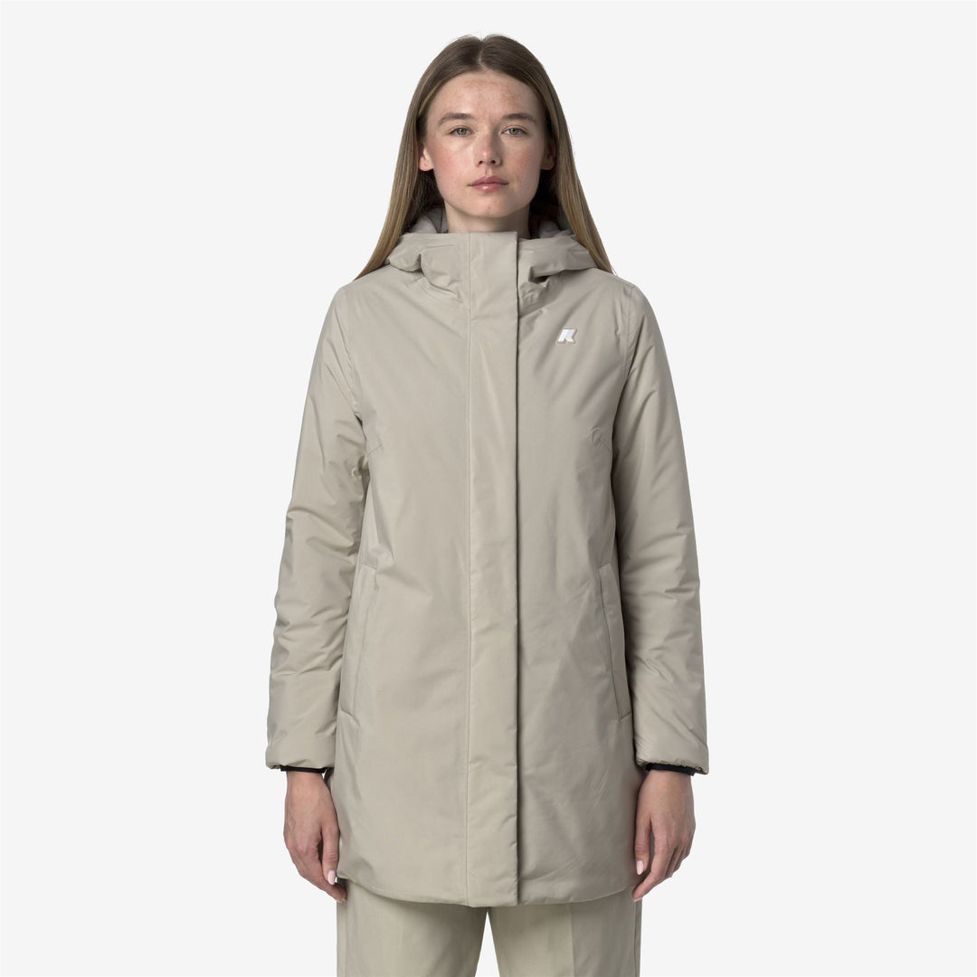 Beige Women's Mid-Length Insulated Jacket with Adjustable Hood 01