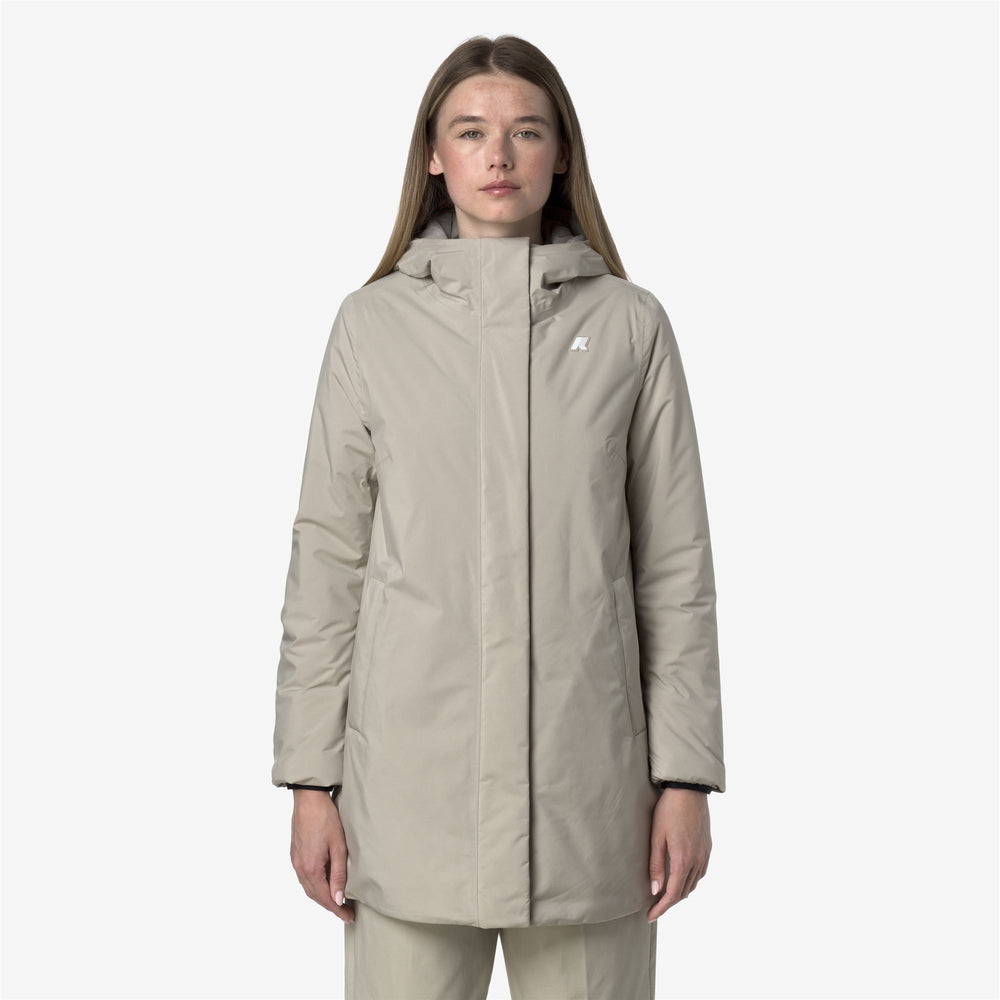 Beige Women's Mid-Length Insulated Jacket with Adjustable Hood 02