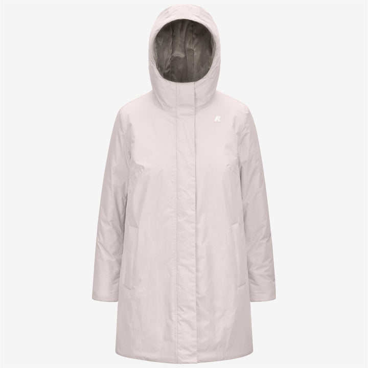 Chaqueta gris de tacto suave de longitud media para mujer con capucha ajustable 1