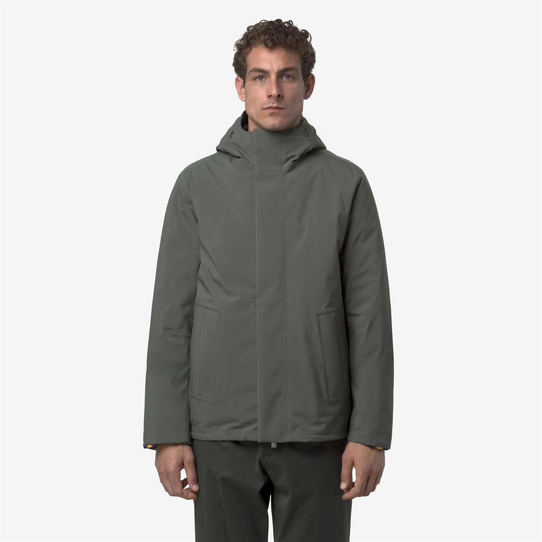 Green and Black Men's Short Winter Jacket with Padding main