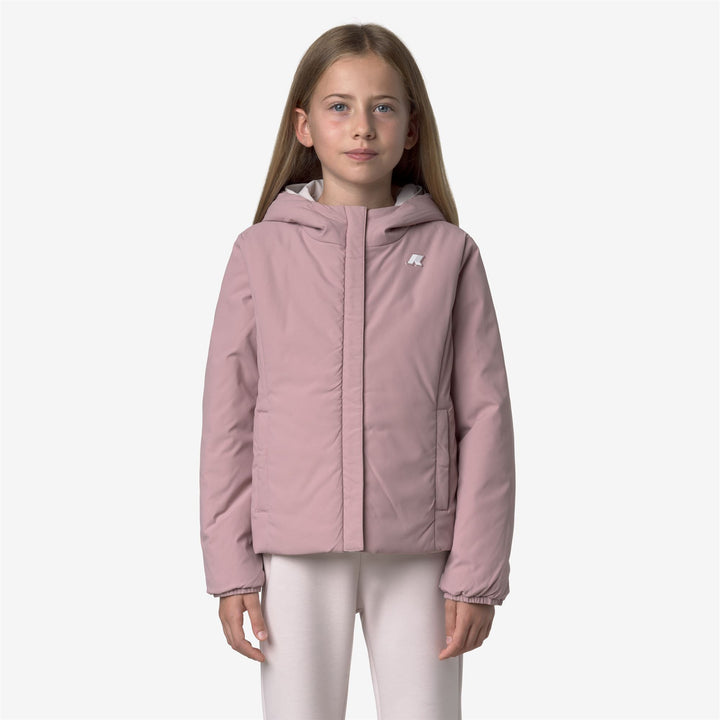 Giacca calda reversibile rosa per bambine con tasche 3