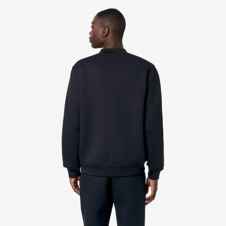 Blue Men's Warm Fleece Bomber Jacket with Ribbed Details 5