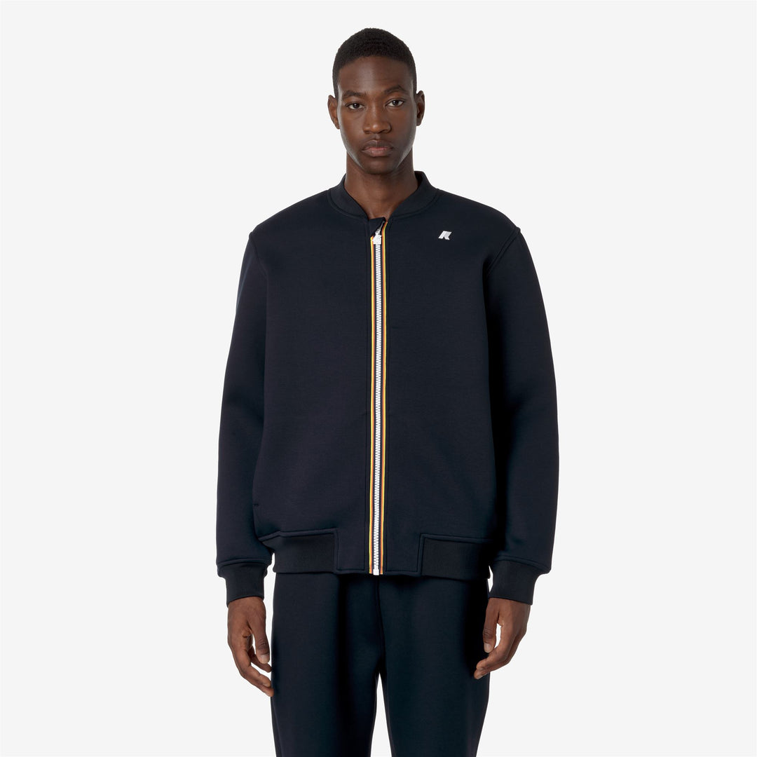 Blue Men's Warm Fleece Bomber Jacket with Ribbed Details main