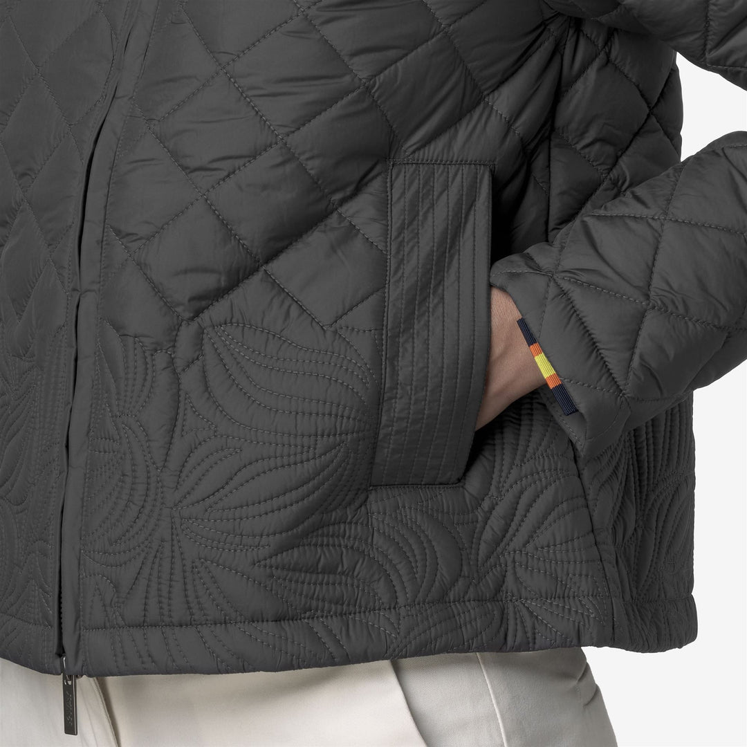 Chaqueta corta acolchada gris para mujer con bordado floral main