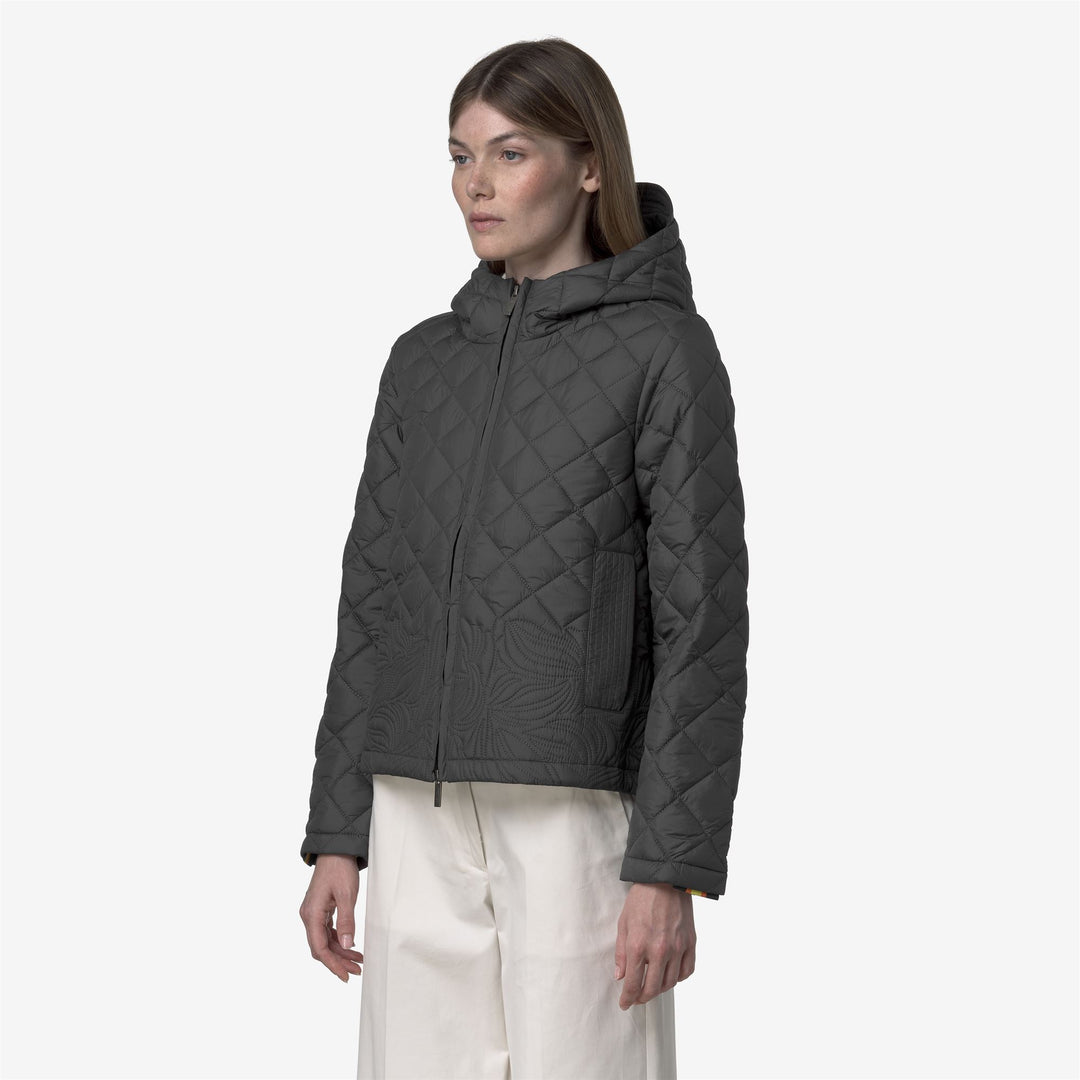 Chaqueta corta acolchada gris para mujer con bordado floral main