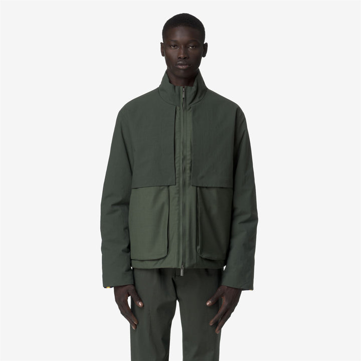 Green black Men's Short Hybrid Jacket with Wool and Nylon 4