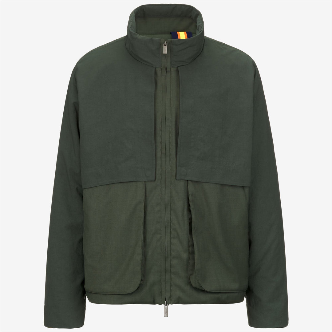 Green black Men's Short Hybrid Jacket with Wool and Nylon 01