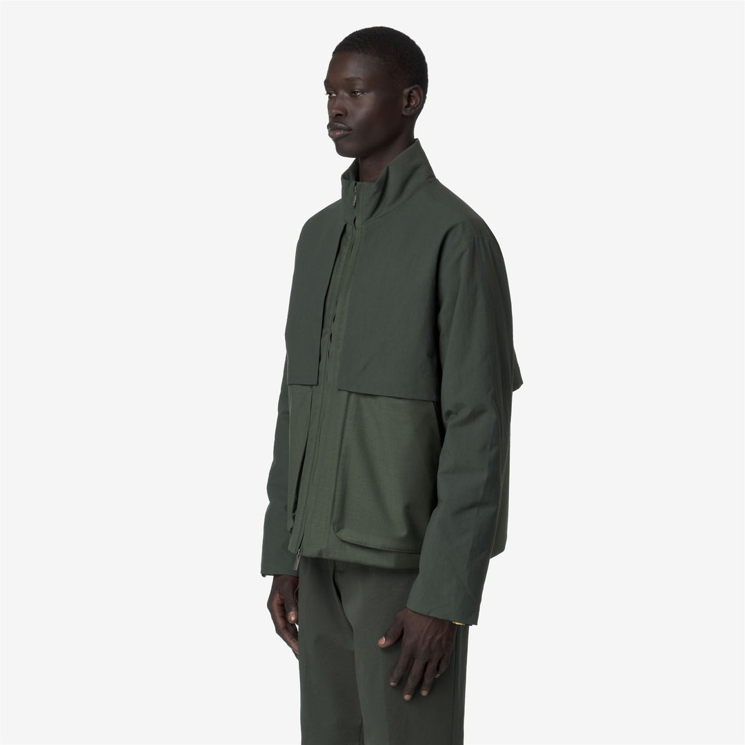 Green black Men's Short Hybrid Jacket with Wool and Nylon main