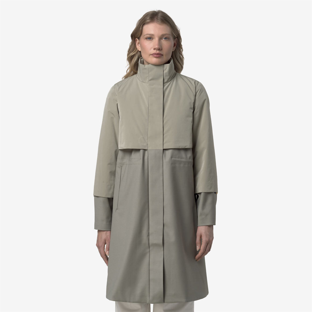 Giacca ibrida lunga in lana e nylon da donna Green Oak main