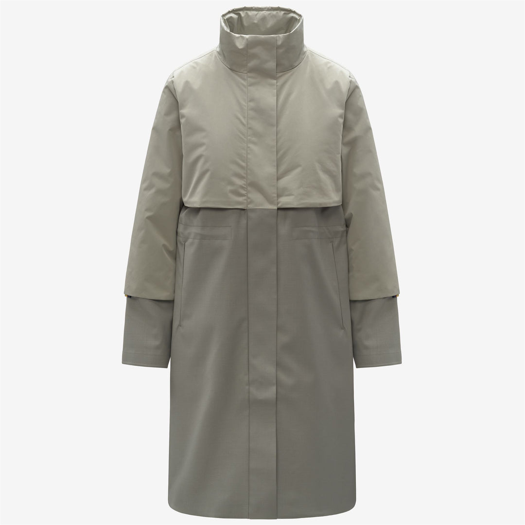 Giacca ibrida lunga in lana e nylon da donna Green Oak 01