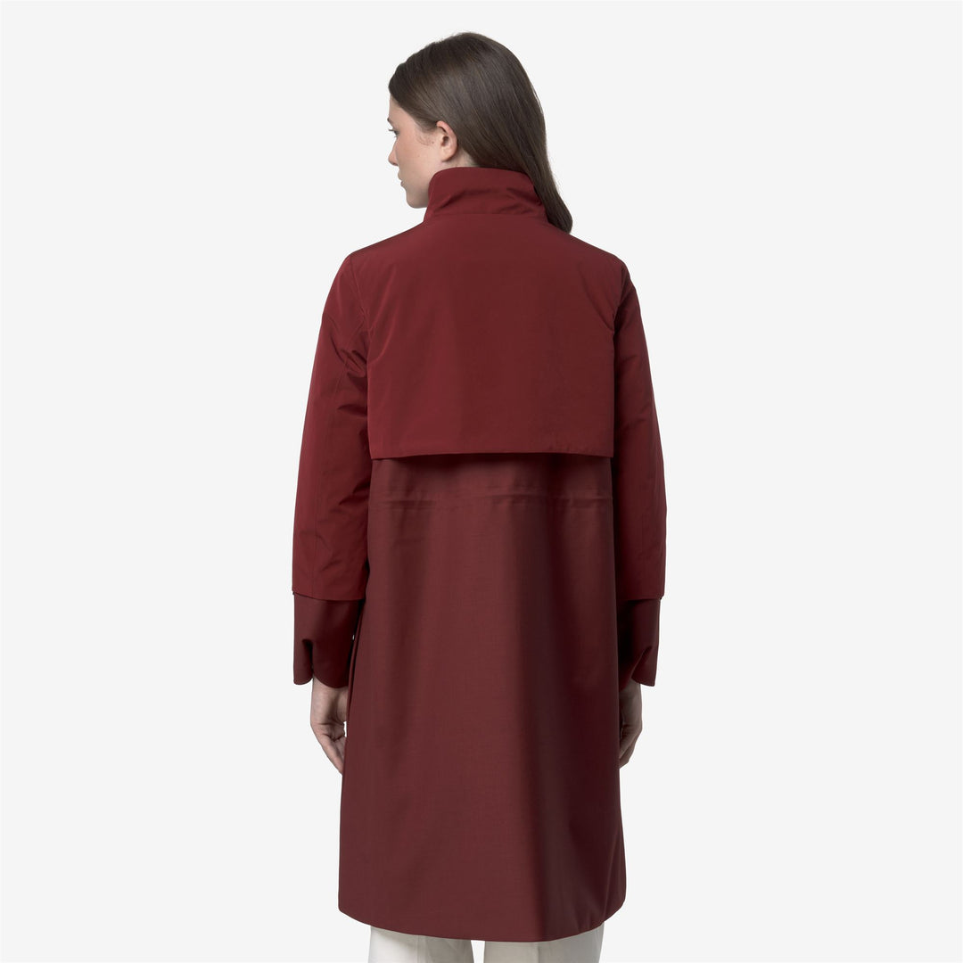 Red women's long hybrid jacket with wool-nylon blend for cold weather main