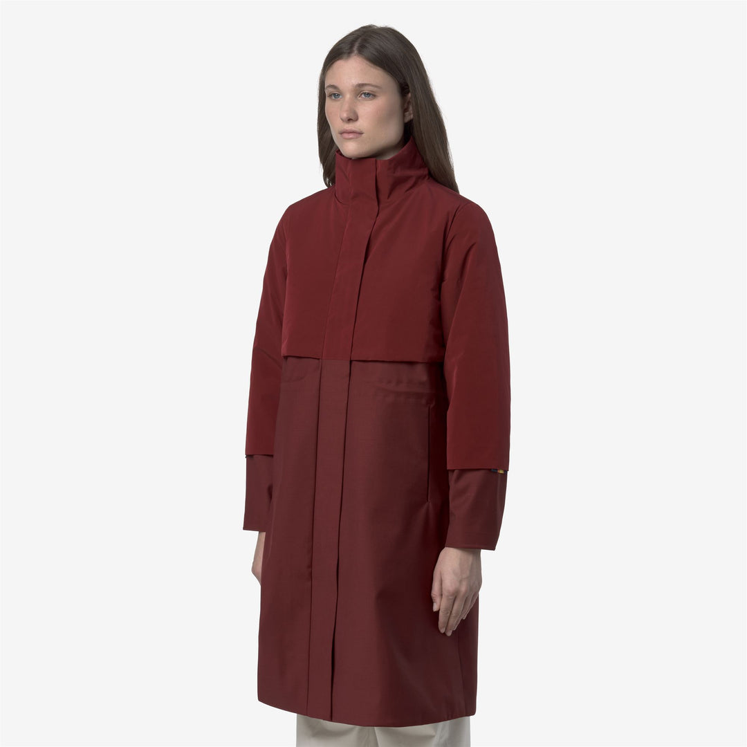 Red women's long hybrid jacket with wool-nylon blend for cold weather main