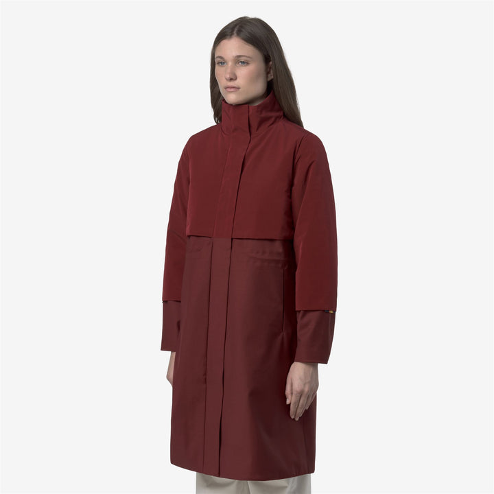 Red women's long hybrid jacket with wool-nylon blend for cold weather 5