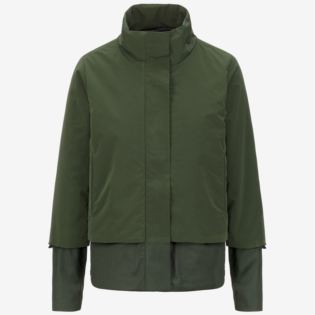 Green women's short hybrid jacket with wool and nylon mix 01