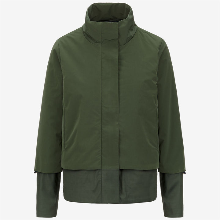 Green women's short hybrid jacket with wool and nylon mix 1