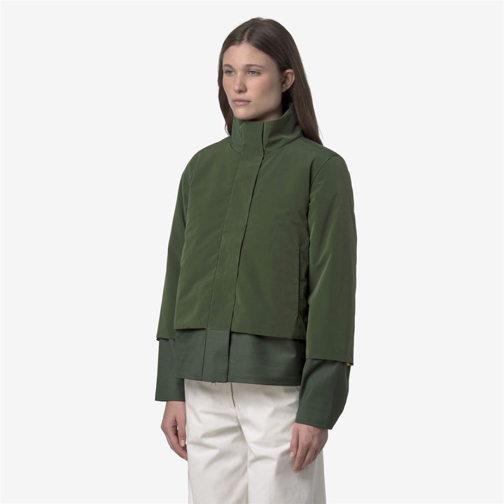Green women's short hybrid jacket with wool and nylon mix 5