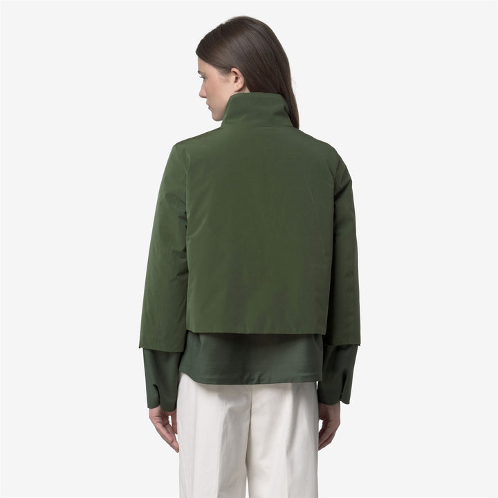 Green women's short hybrid jacket with wool and nylon mix 6