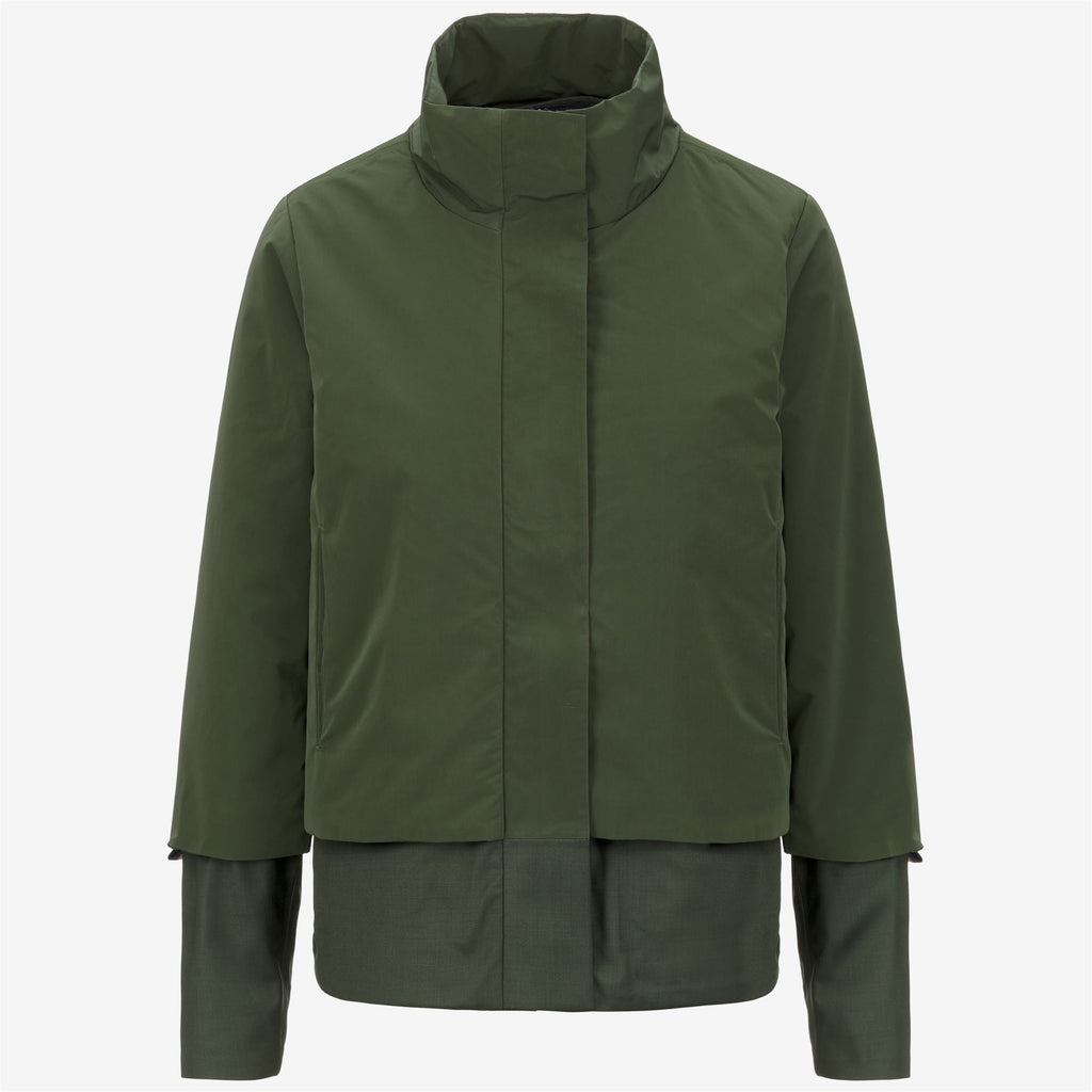 Jackets_WOMAN_ISAN WOOL NYLON MIX_Short_Green Blackish Combo - GREEN BLACKISH - Commercial 1