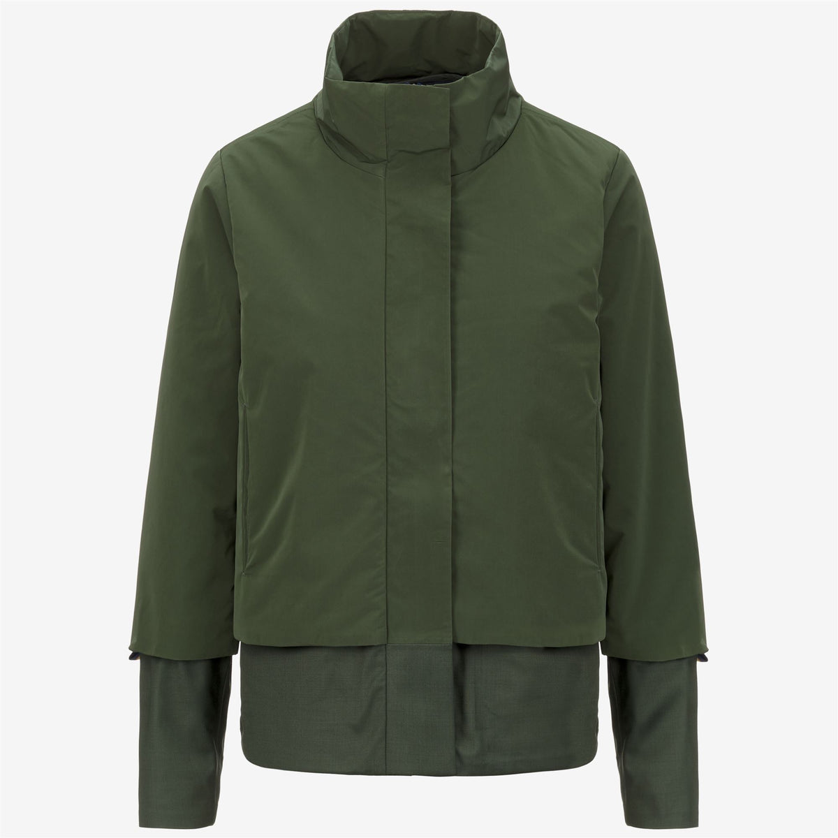 Jackets_WOMAN_ISAN WOOL NYLON MIX_Short_Green Blackish Combo - GREEN BLACKISH - Commercial 1