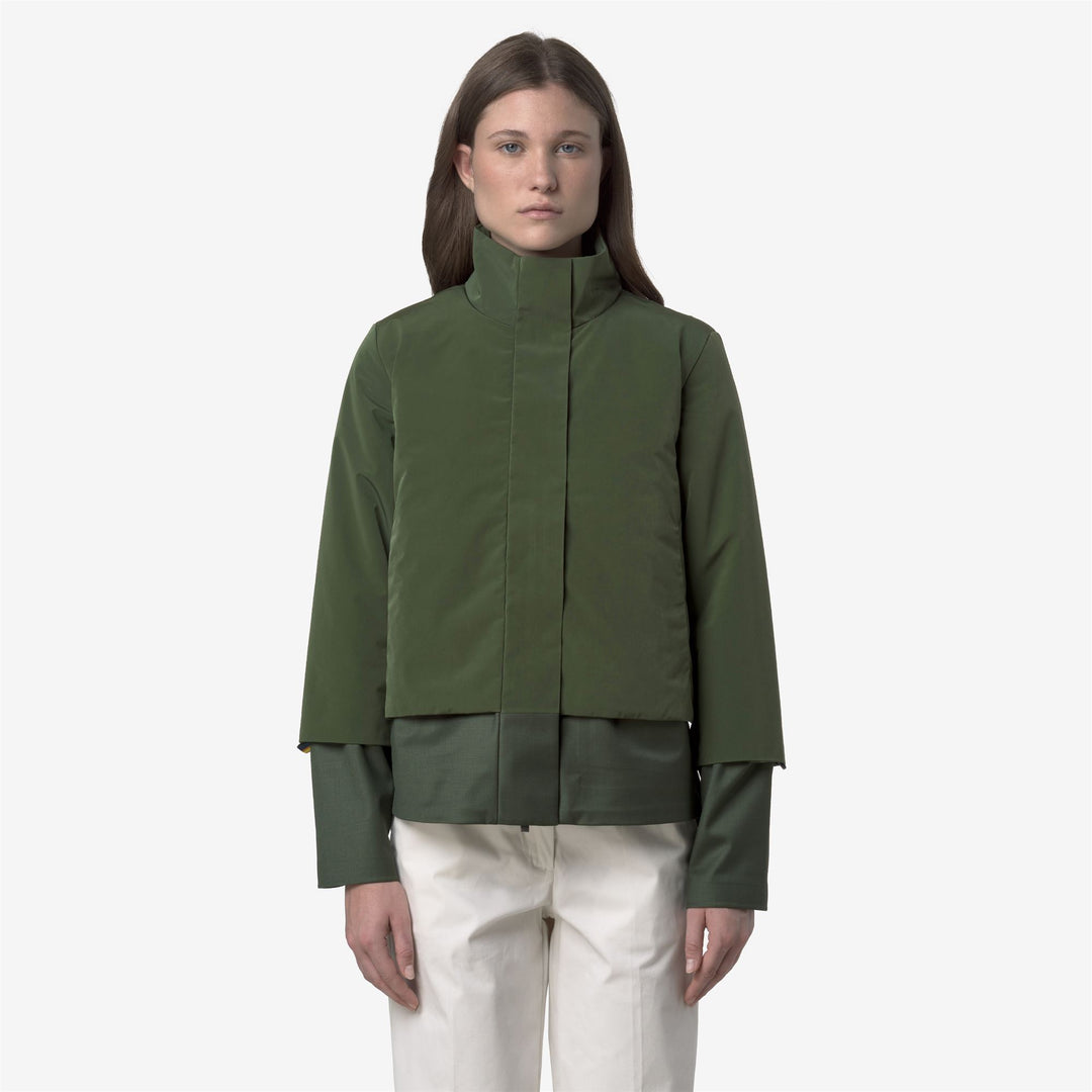 Green women's short hybrid jacket with wool and nylon mix main