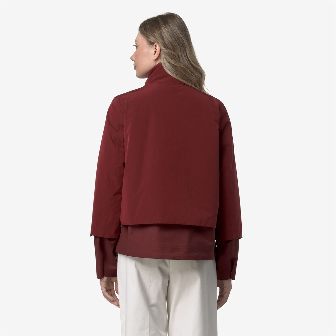 Red Women's Short Wool-Blend Jacket with Nylon Sleeves main