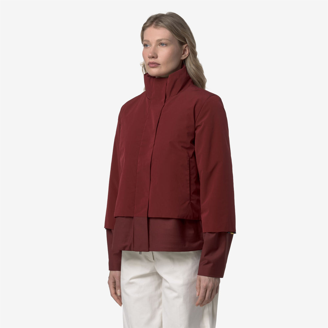 Red Women's Short Wool-Blend Jacket with Nylon Sleeves main