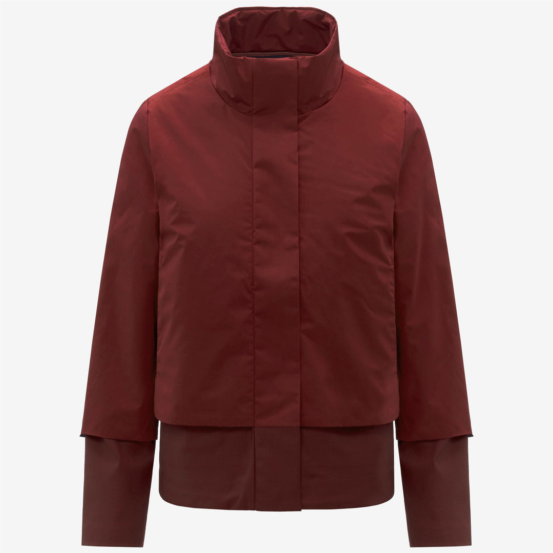 Red Women's Short Wool-Blend Jacket with Nylon Sleeves 01