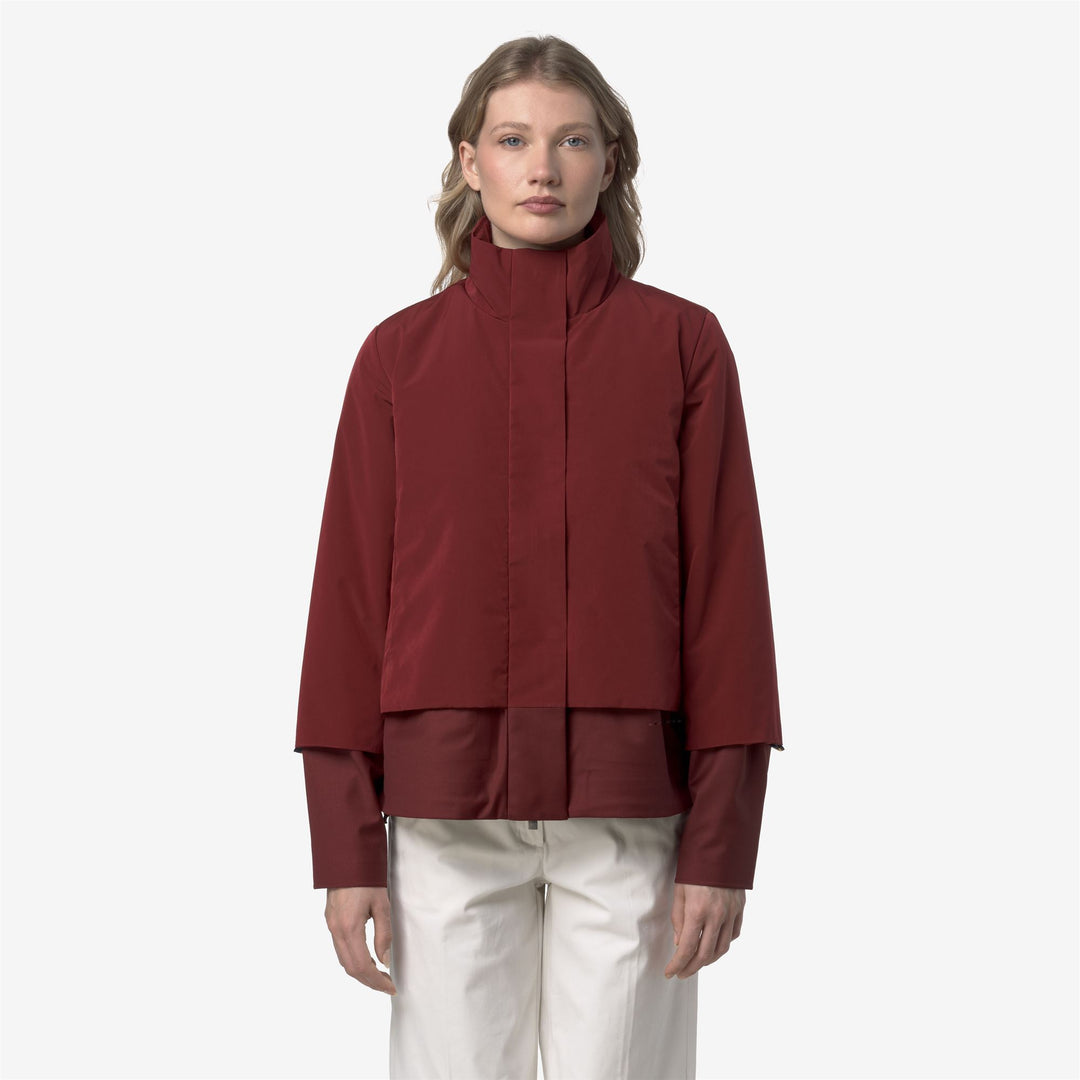 Red Women's Short Wool-Blend Jacket with Nylon Sleeves main