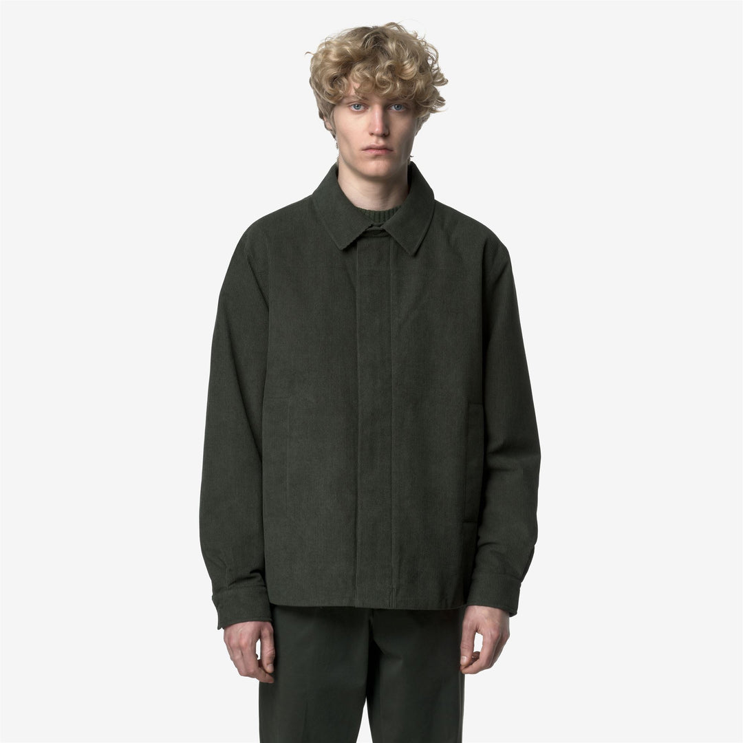 Green men's corduroy overshirt jacket with PrimaLoft padding main
